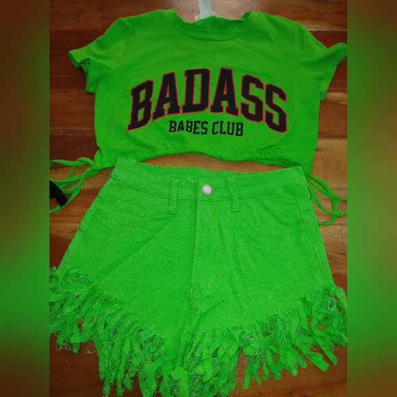 None Pants - NWOT crop top and fringe shorts